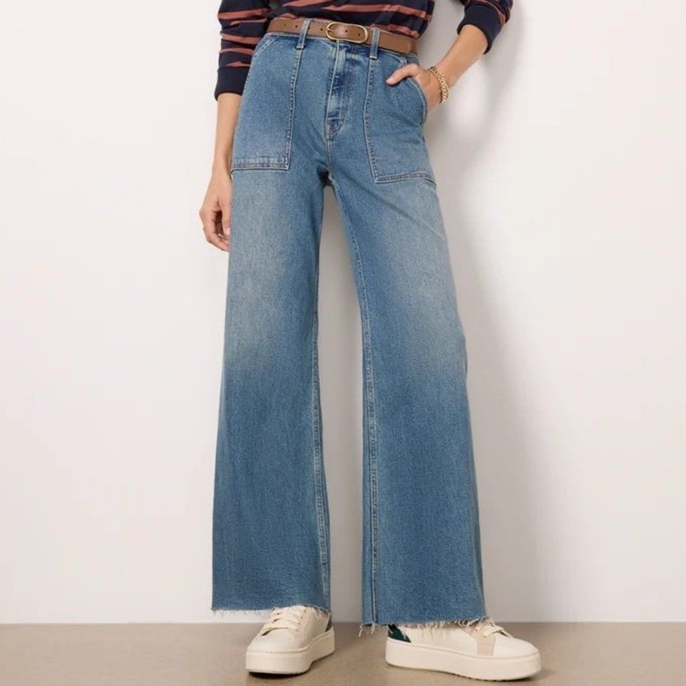 Pistola Penny Utility Wide Leg Jeans in Canal Raw Hem High Rise Size 25